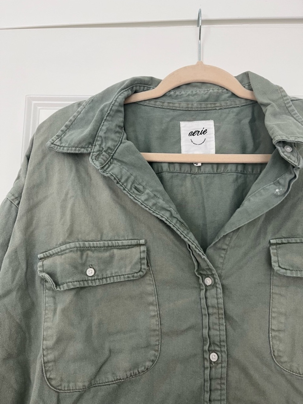 aerie Washed Olive Utility Button-Up